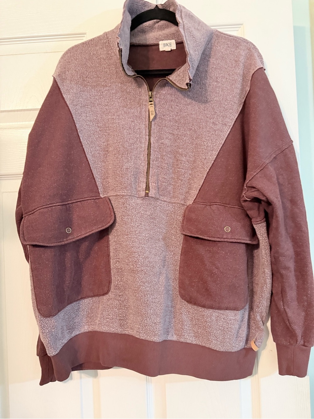 BKE Men's Two-Tone Zip-Up Sweater in Mauve and Dusty Rose